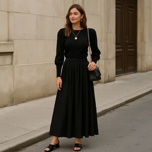 MM Couture by Miss Me Black Pleated Flowy Maxi Skirt Size XS